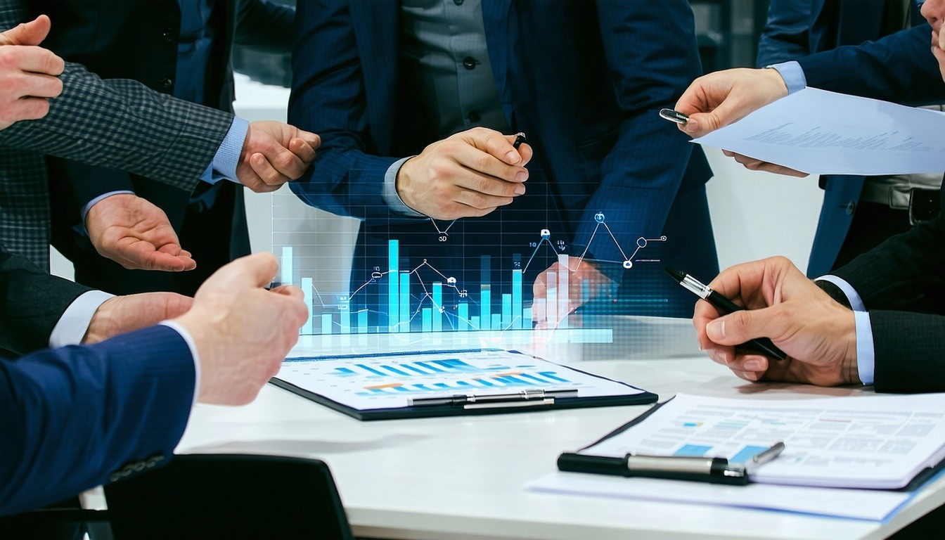 Accountants discussing blockchain benefits
